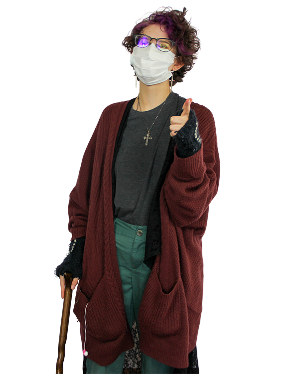 Girl with cane and mask