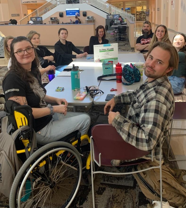 Students sitting together on campus