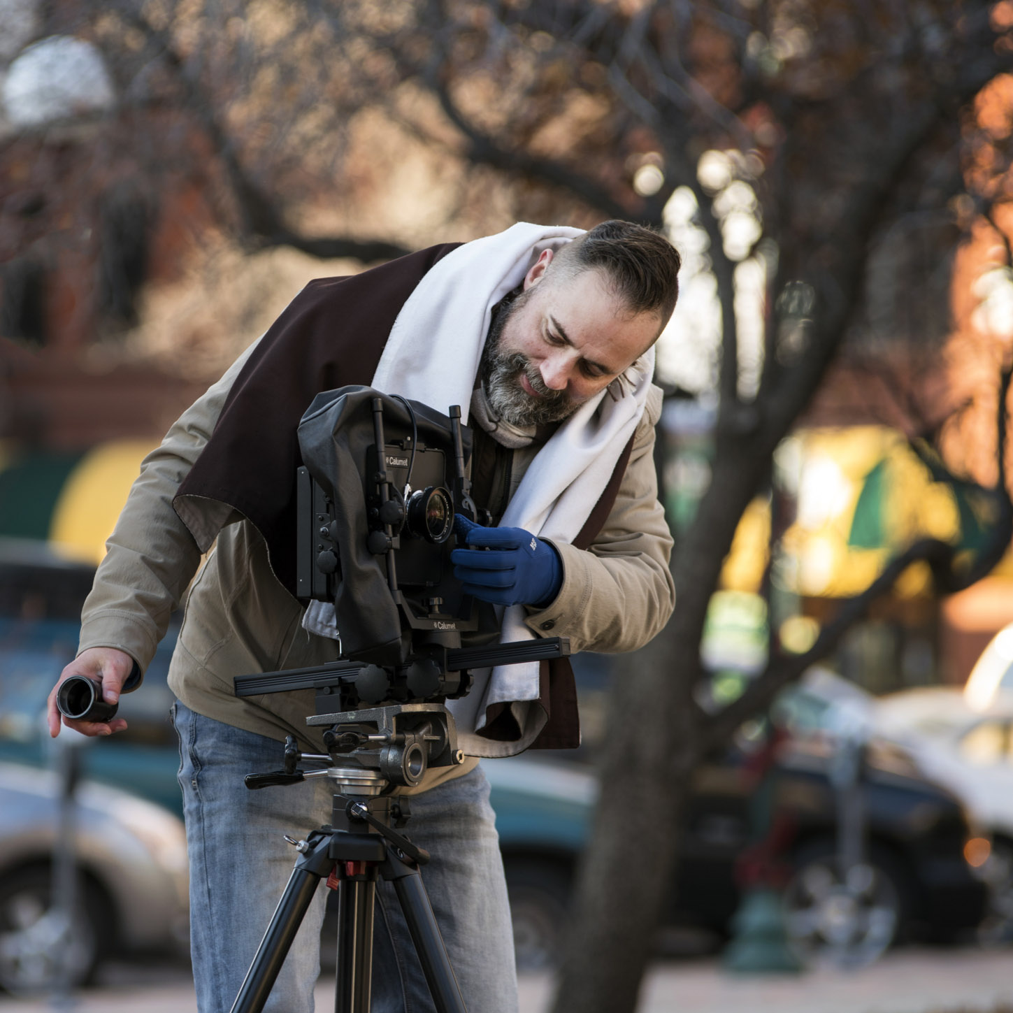 photography student setting up camera