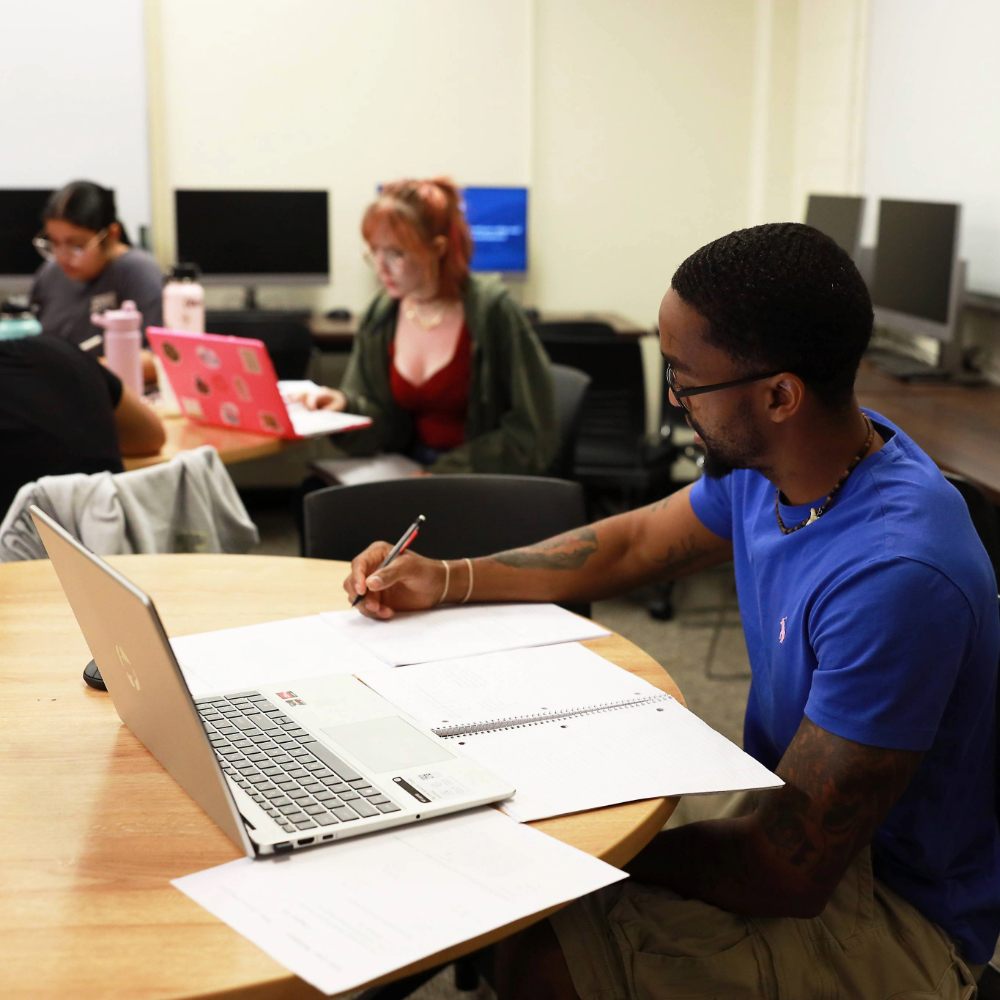 student working on laptop